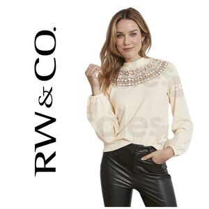 RW&CO. Pink Crochet Yoke Blouse